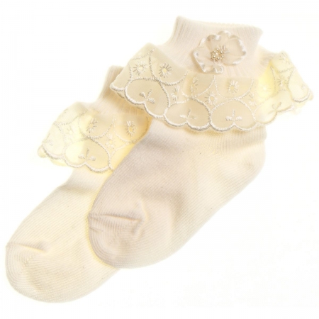 Girls ivory socks with rosette