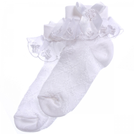 Girls summer lace frilly socks in white