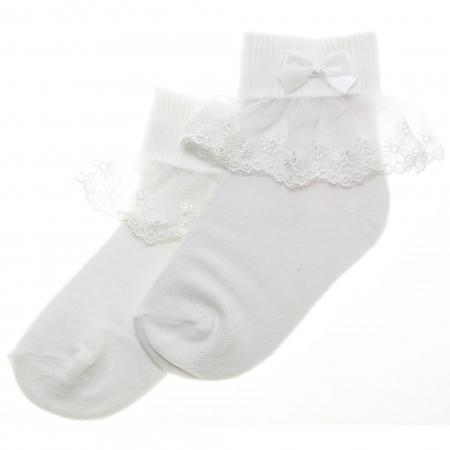 PEX Kids Sunflowers Lace Girls White Frilly Lace Socks