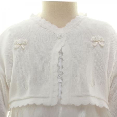 Baby Girls White Bolero With Frill Trims and Flower Bows