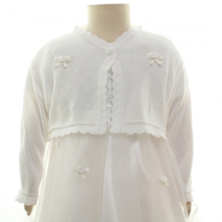 Baby Girls White Bolero With Frill Trims and Flower Bows #2