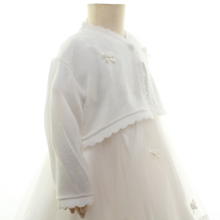 Baby Girls White Bolero With Frill Trims and Flower Bows #3