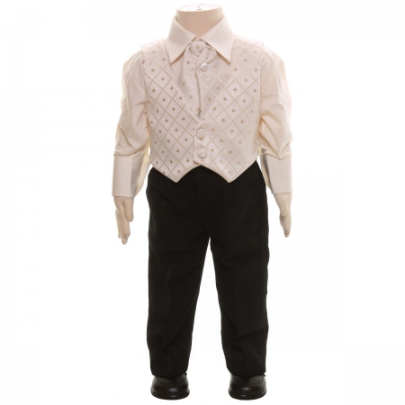 Baby Boys Ivory Waistcoat Set With Black Trousers