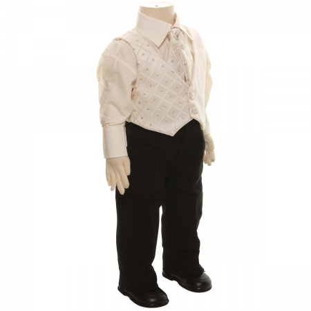 Baby Boys Ivory Waistcoat Set With Black Trousers #2