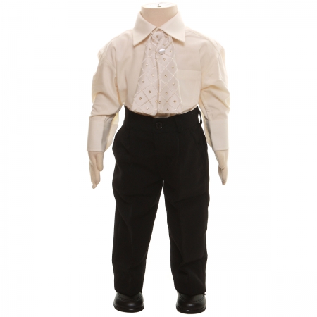 Baby Boys Ivory Waistcoat Set With Black Trousers #3