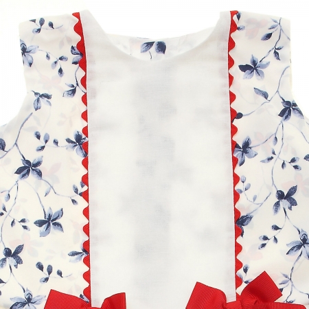 Spanish Popys Baby Girls White Blue Floral Dress Frilly Panty Headband Set #3