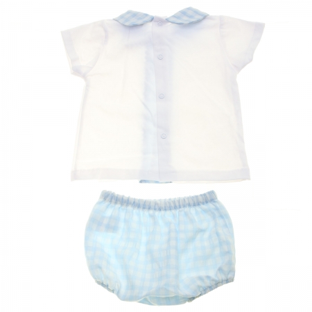 Spanish Popys Baby Boys White Blue Gingham 2 Piece Set #2