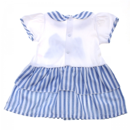 Spanish Popys Baby Girls White Blue Stripes Dress Panty Set #2