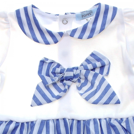 Spanish Popys Baby Girls White Blue Stripes Dress Panty Set #3