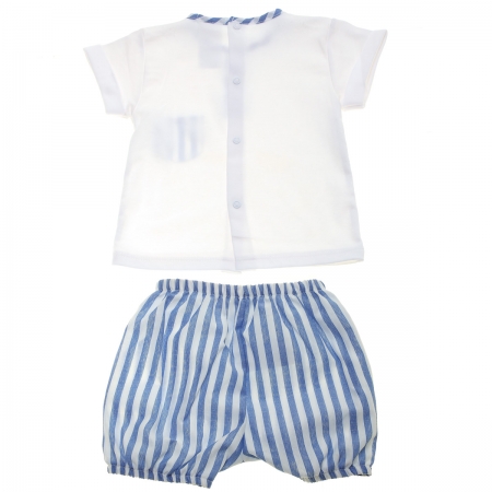 Spanish Popys Baby Boys White Top Blue Stripes Shorts Set Blue Stripes Pocket #2