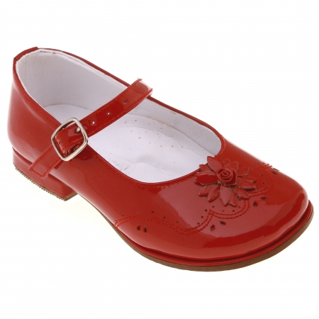 SALE Girls Red Patent Mary Jane Shoes Leather Flowers