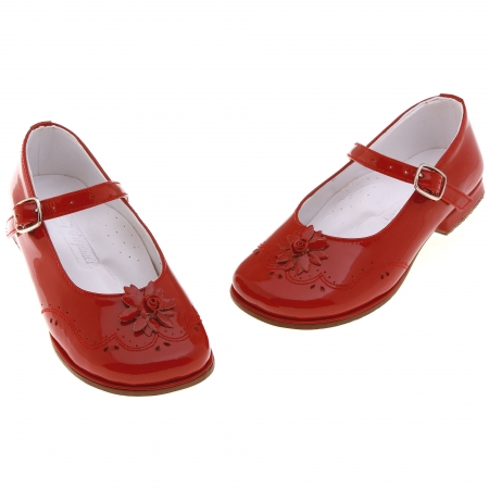 SALE Girls Red Patent Mary Jane Shoes Leather Flowers #2