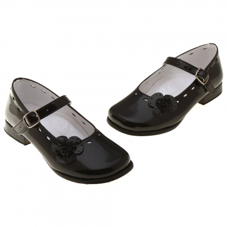 SALE Toddler Girls Black Patent Leather Mary Jane Shoes Leather Flower #2