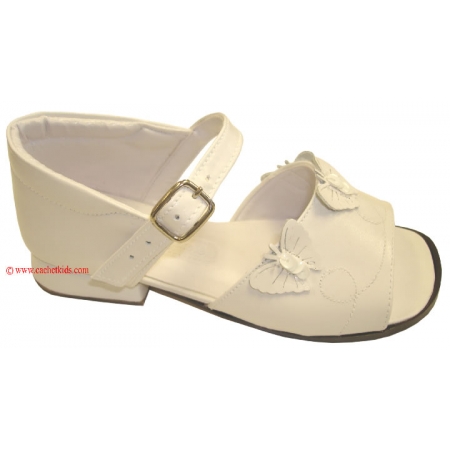 Pretty Originals Girl white leather sandal with butterflies