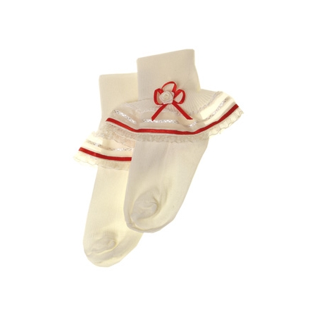 Pretty Originals Baby Girls Ivory Frilly Socks With Red Trims
