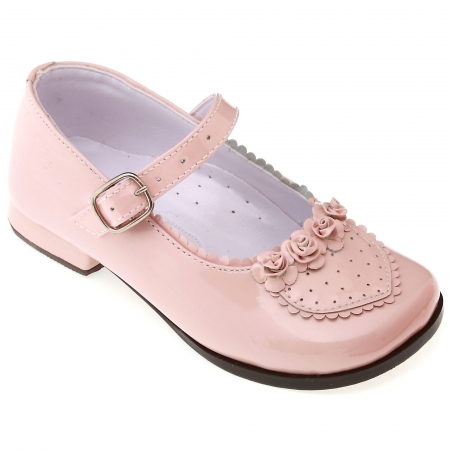 SALE Girls Pink Patent Mary Jane Shoes With Rose Buds