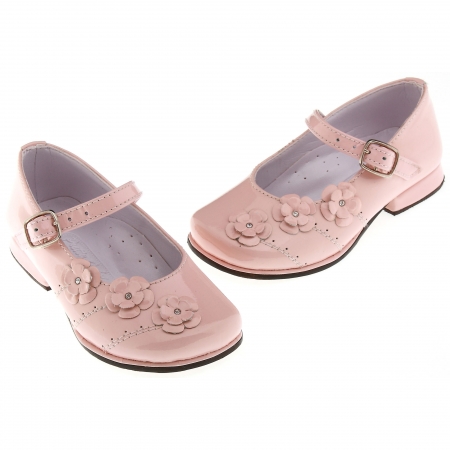 SALE Very Pretty Girls Pink Patent Mary Jane Shoes With 3 Rosebuds #2