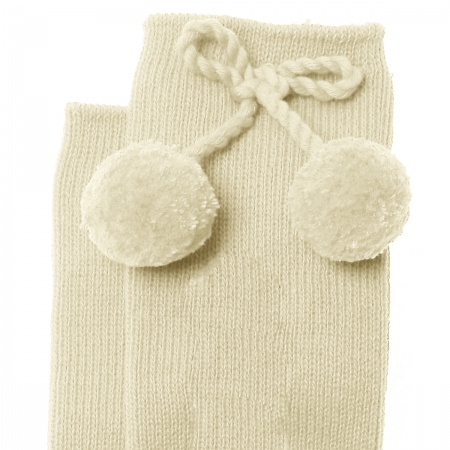 Baby girls ivory pom pom socks knee high #2