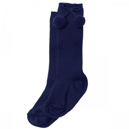Premium Knee High Navy Socks with Pom Pom Balls