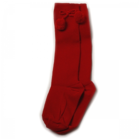 Baby girls red pom pom socks knee high