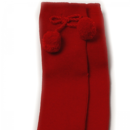 Baby girls red pom pom socks knee high #2