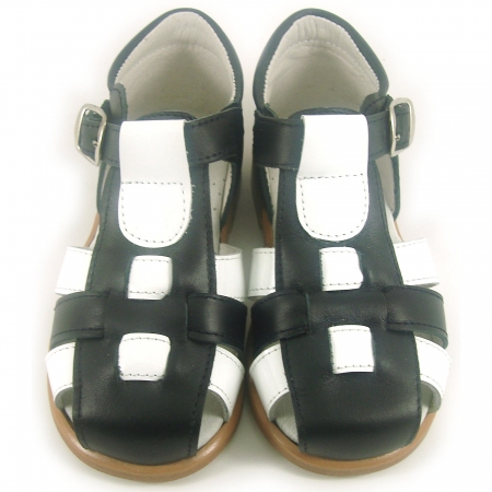 Boys Dark Navy And Patent White Roman Leather Sandals #2