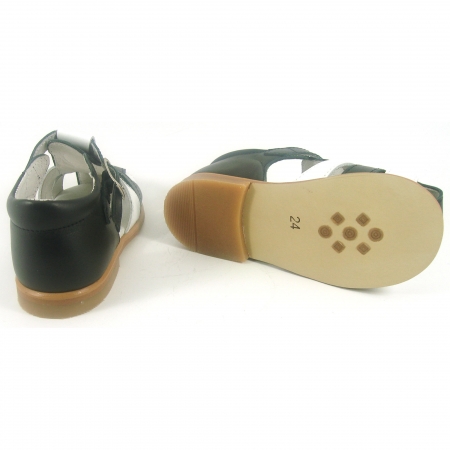 Boys Dark Navy And Patent White Roman Leather Sandals #4