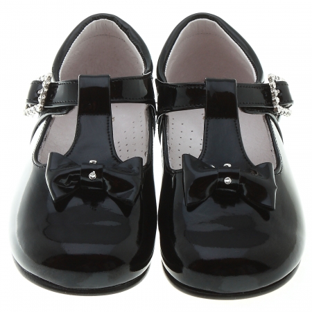 Patent Leather Bows T Bar Design Girls Black Shoes #3