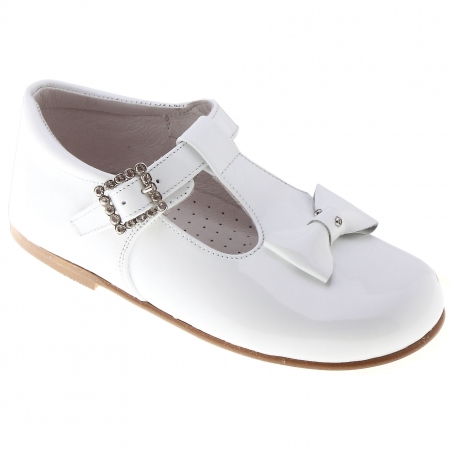Baby And Toddler Girls White Patent Shoes With T Bar Design