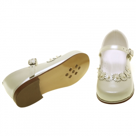 Toddlers Mary Jane Ivory Shoes With Daisy And Beads #2