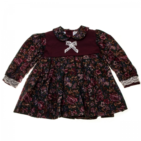 Pretty Originals Baby Girls Traditional Burgundy Floral Dress