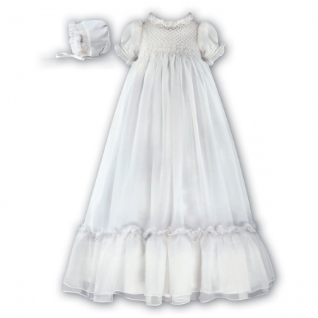 Sarah Louise girls christening robe in white with FREE KEEPSAKE BAG