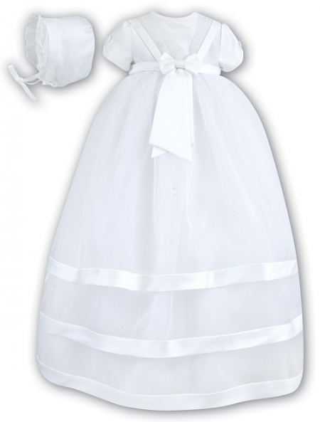 Sarah Louise White Bow Christening Gown And Bonnet
