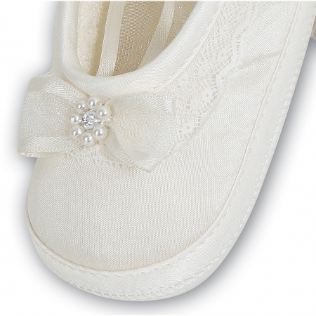 Sarah Louise Baby Girls Ribbons Beads Diamante Ivory Christening Shoes #2
