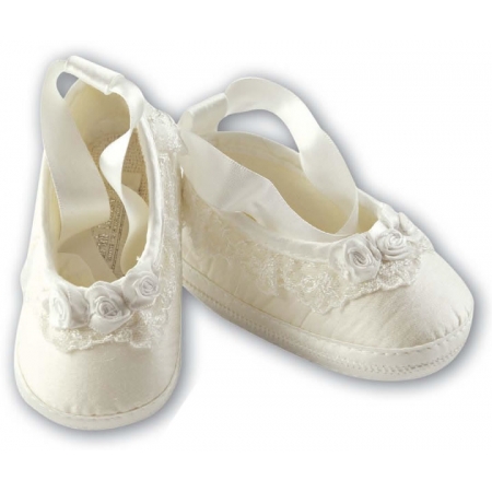 Christening Shoes For Girls Ivory Like Silk By Sarah Louise