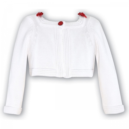 Sarah Louise babies girls and toddler girls white cardigan red flowers