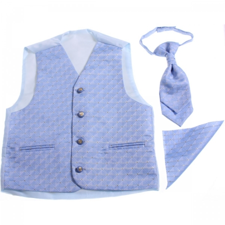 Boys blue waistcoat cravat and handkerchief set