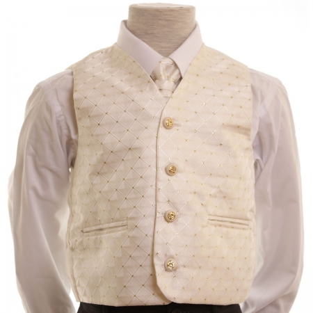 Glitter 3 piece boy ivory  waistcoat set