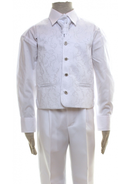 Boys White Suit With Waistcoat Cravat And Handkerchief #4