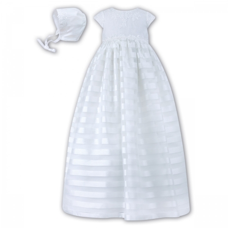 Sarah Louise Baby Girls White Stripes Organza Christening Baptism Gown