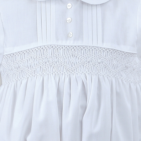Sarah Louise Baby Boys Smocked Pleated White Christening Romper With Hat #2