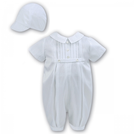 Silk Like Baby Boys White Romper With Hat By Sarah Louise