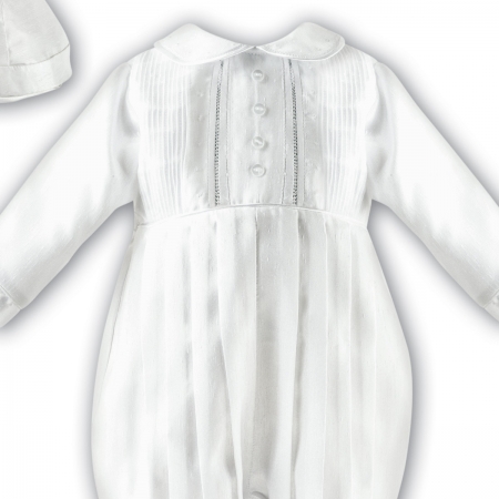 Silk Imitation Sarah Louise Boys White Long Sleeve Christening Baptism Romper With Hat #2