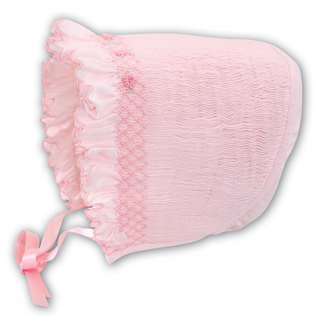 Baby Girls Pink Smocked Bonnet By Sarah Louise
