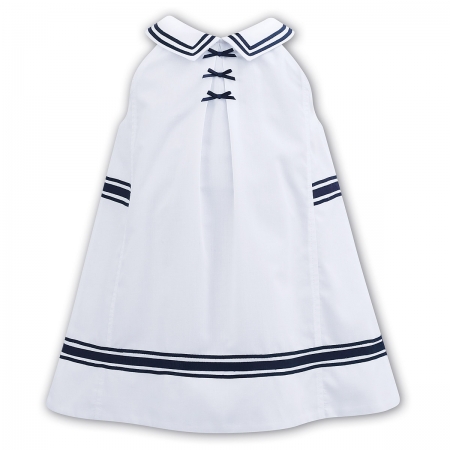 Sarah Louise Girls Summer White Navy Dress Sailor Styled