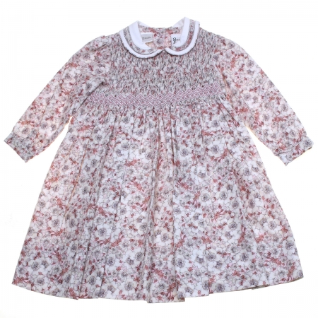 Sarah Louise Girls Small Pink Flowers Smocked Dress