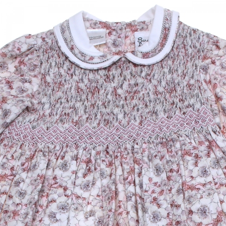 Sarah Louise Girls Small Pink Flowers Smocked Dress #3