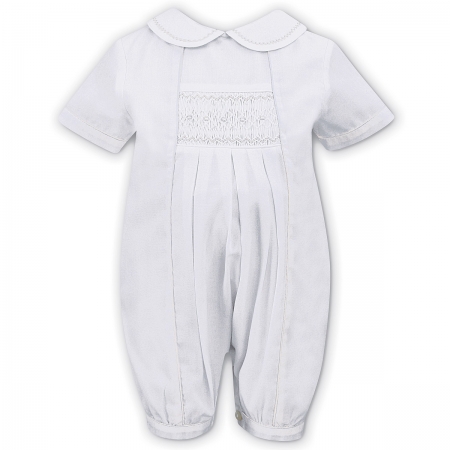 Sarah Louise Baby Boys White Smocked White Embroidered Romper