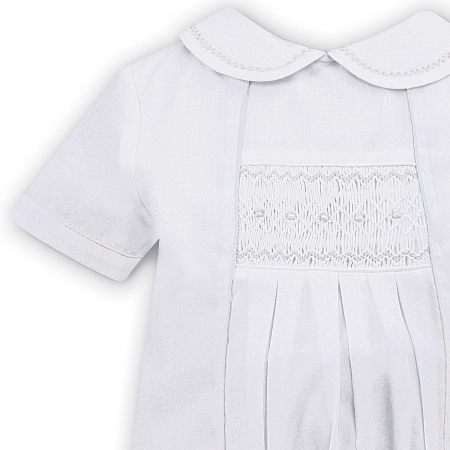 Sarah Louise Baby Boys White Smocked White Embroidered Romper #2