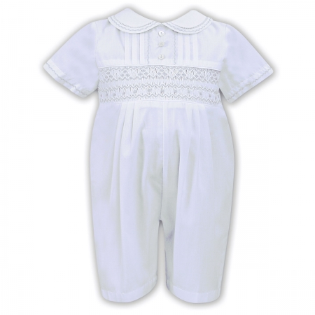Sarah Louise Baby Boys White  Pleated Smocked Romper